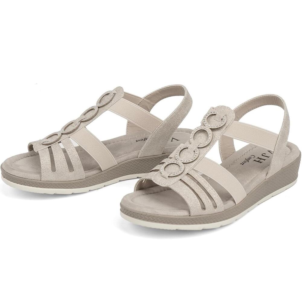 VJH Confort Women’s Comfortable Elastic Open toe Low Wedge Sandals